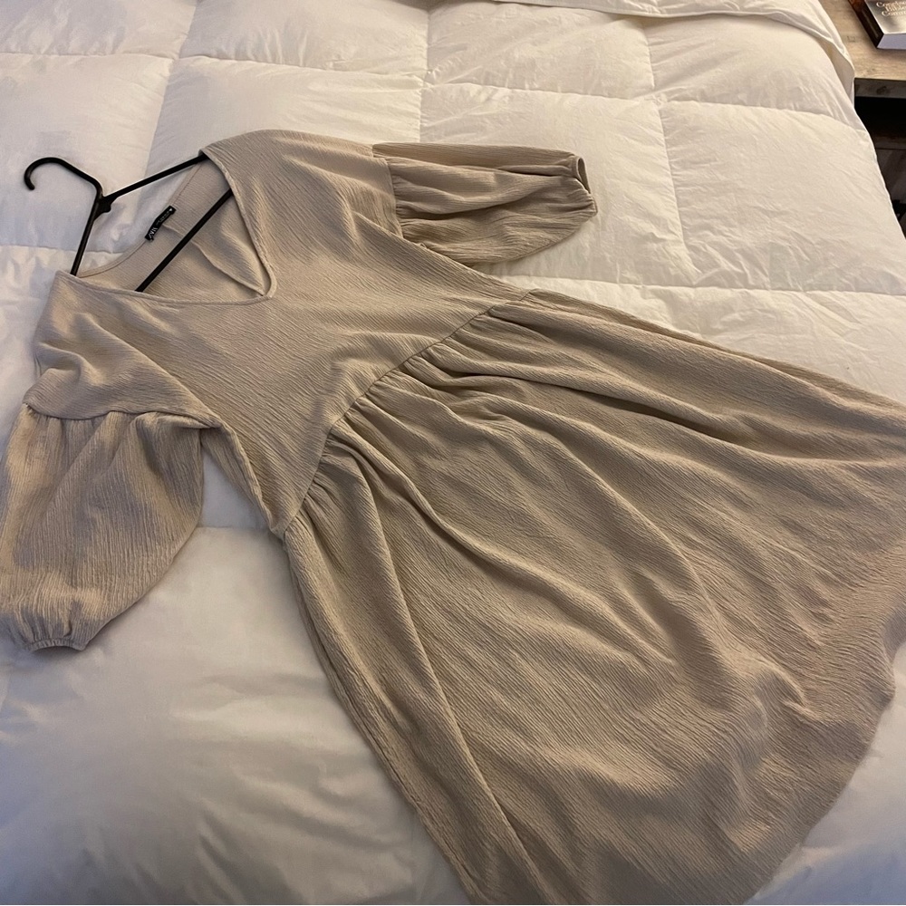 Zara Cream Gauzey Balloon Sleeve Dress